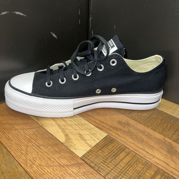 MEN'S CONVERSE CANVAS OX PLATFORM CHUCK TAYLOR ALL STAR BLACK SNEAKERS LOW TOP - Picture 2 of 7